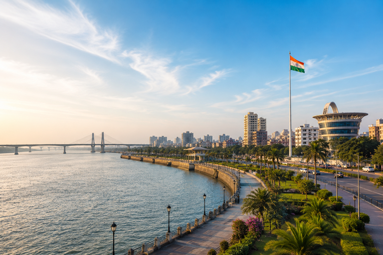 Surat city riverfront skyline with modern buildings and urban landscape representing professional resume writing services in Surat, Gujarat.