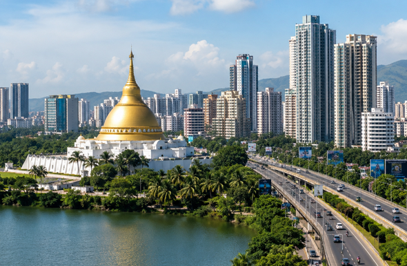 Modern skyline of Mira Bhayandar with the iconic Global Vipassana Pagoda, showcasing urban development for Resume Writing Services Mira Bhayandar.