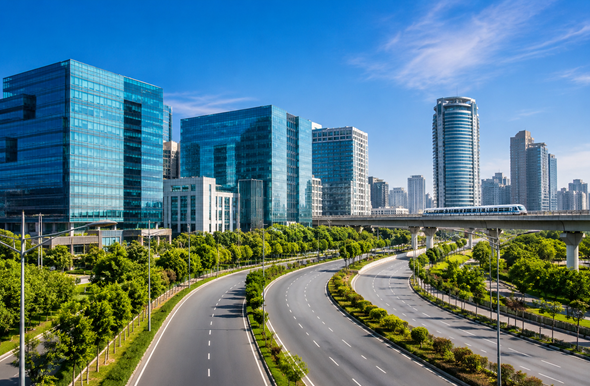 Modern Noida skyline with IT parks and corporate buildings representing Resume Writing Services Noida.