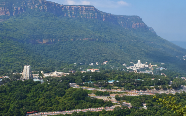 Scenic panoramic view of Tirumala Hills in Tirupati, Andhra Pradesh