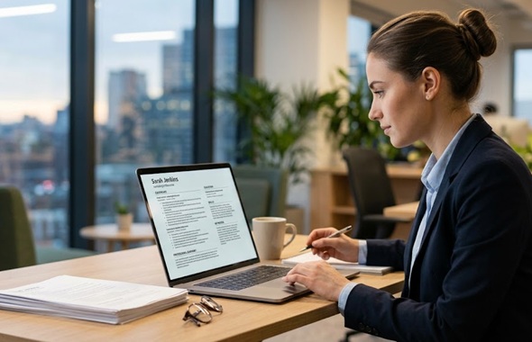 Free resume review with a professional checking resume content, formatting, skills, and keywords