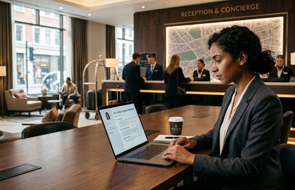 Hotel professional reviewing a Hotel Industry Resume for international hospitality jobs