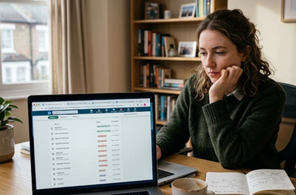 Job seeker reviewing a resume after being ignored by recruiters
